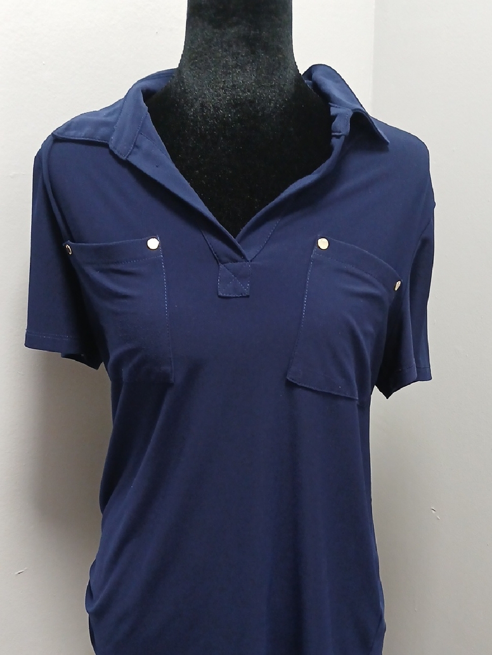 Jones New York Navy Short-Sleeve Polo Pocket Top